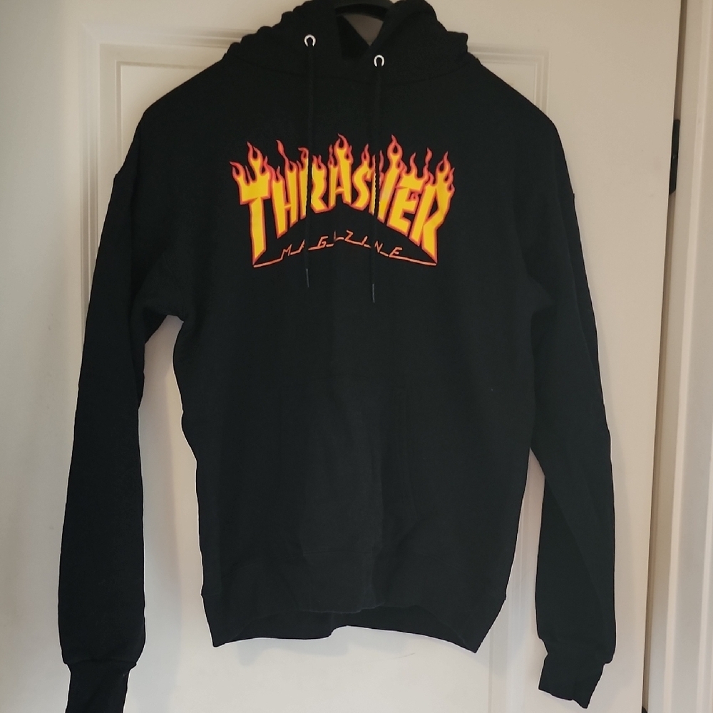 Thrasher Black Hoodie with Flame Logo